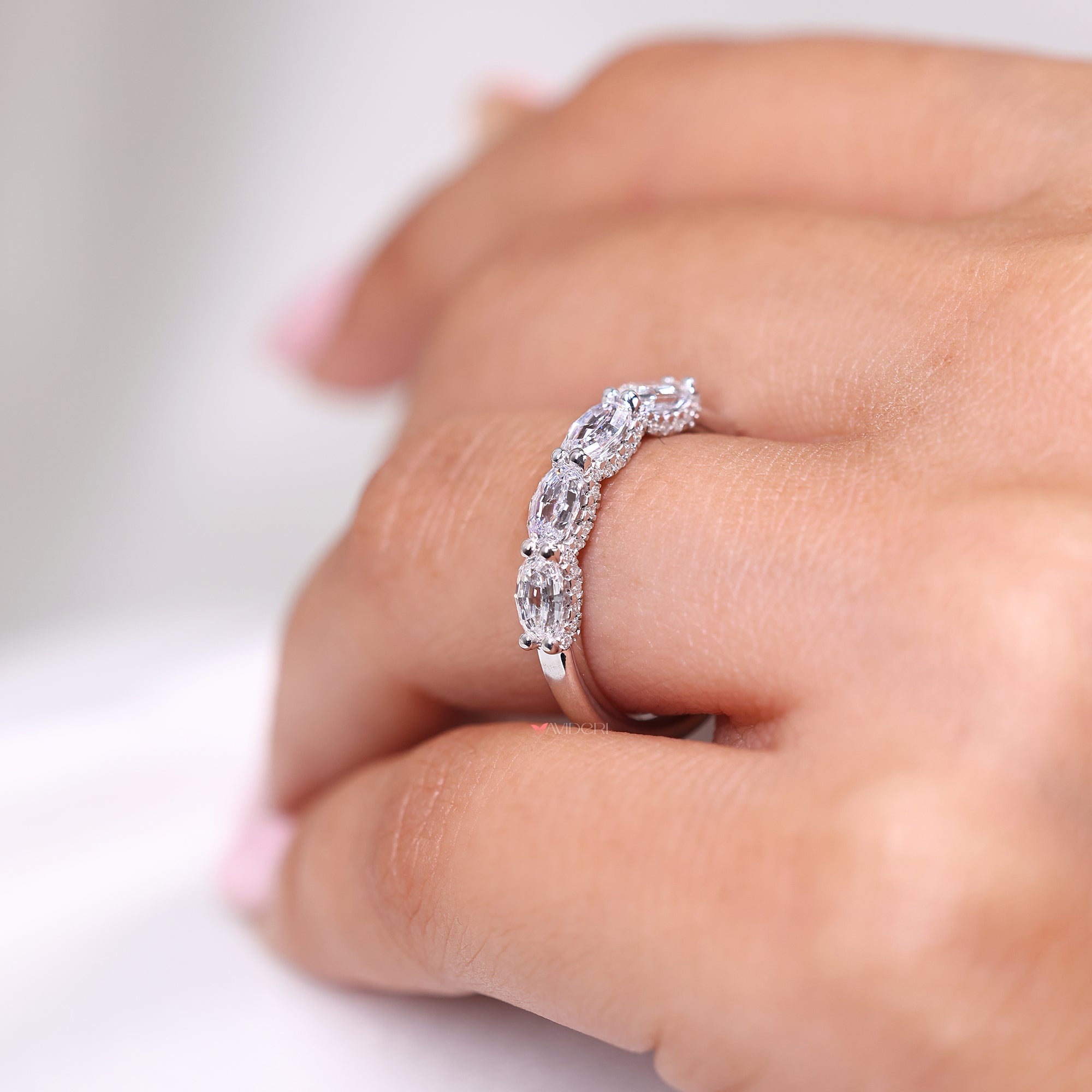 U prong micro pave band with half eternity wedding band.