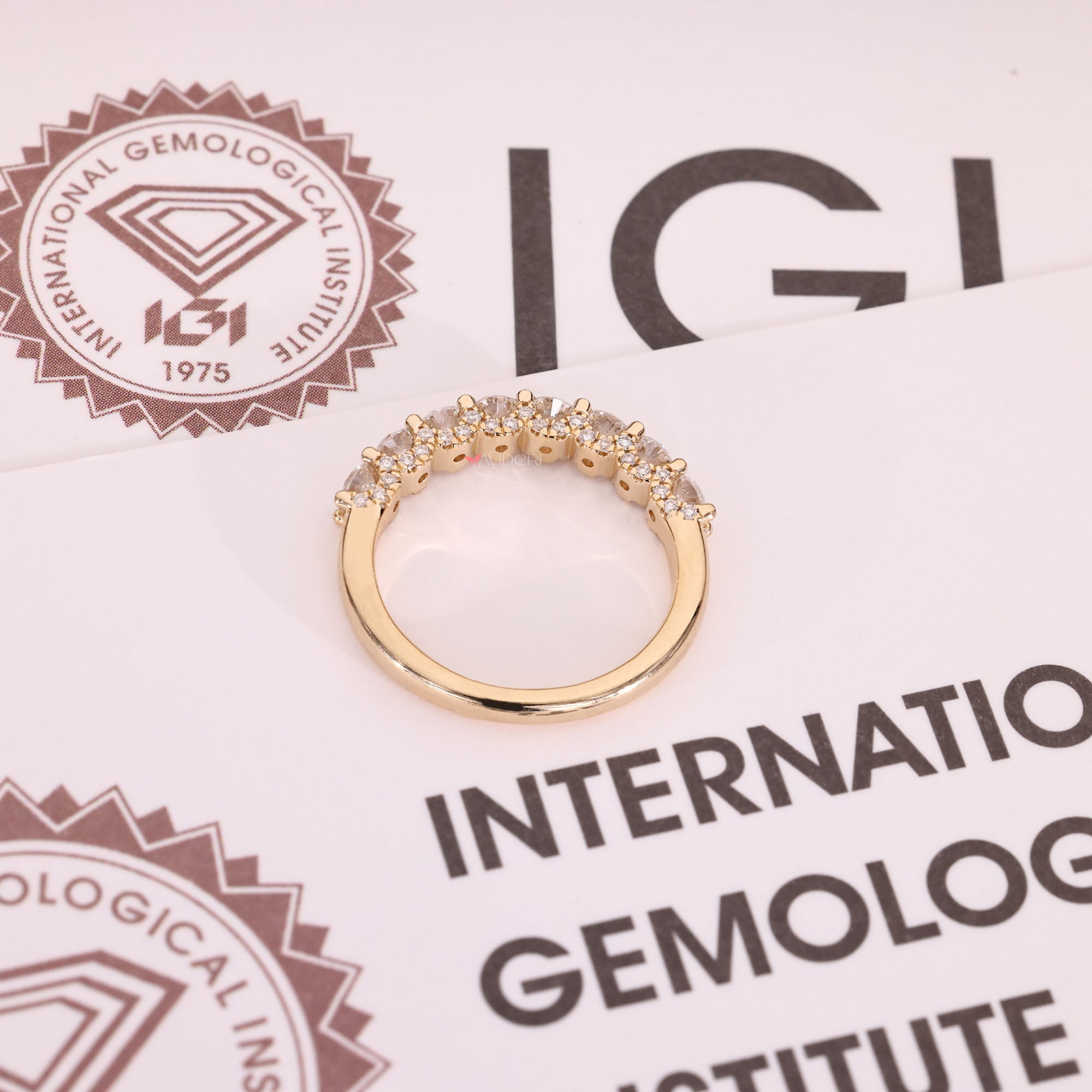 Lab grown diamond half eternity wedding band.