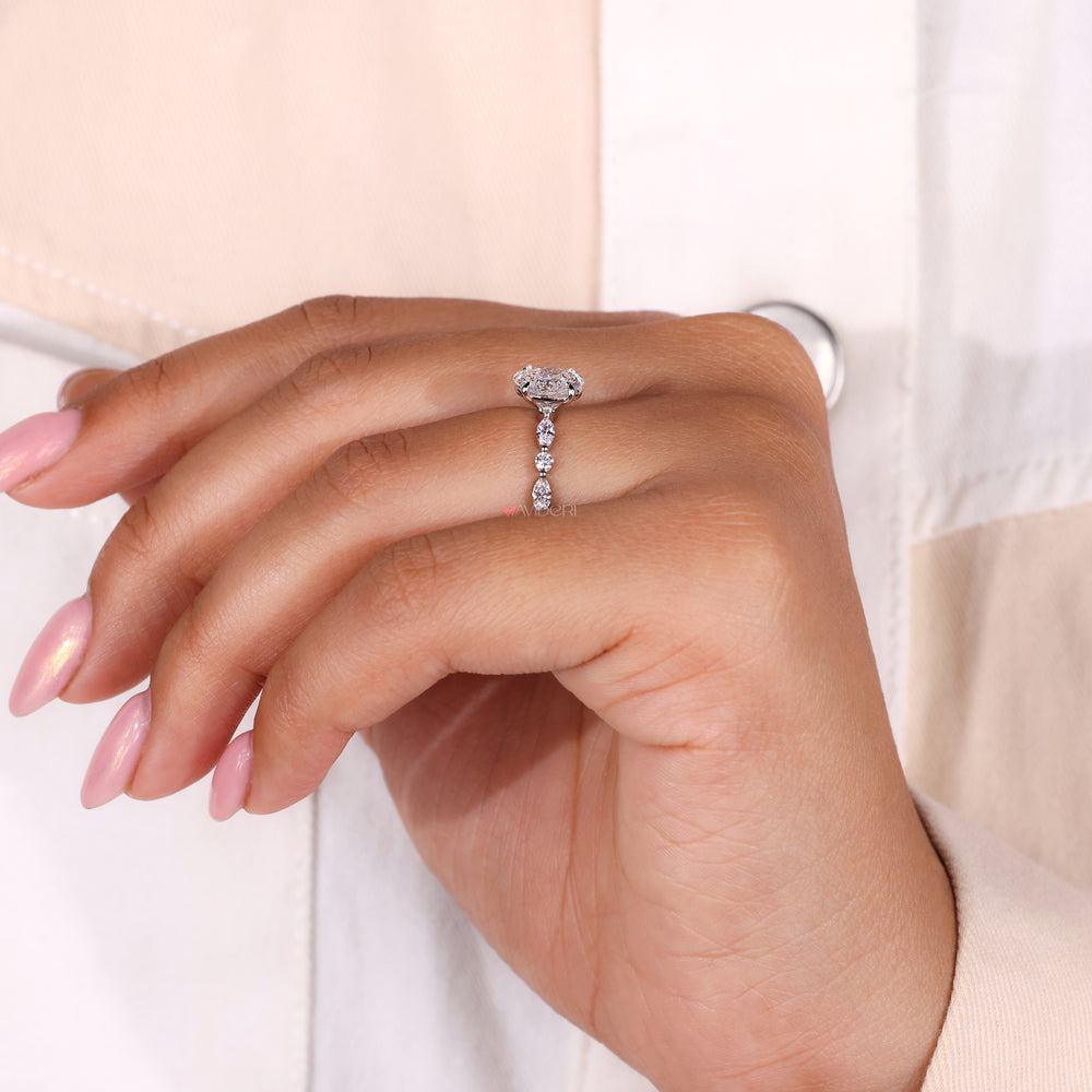 Shared prong engagement ring, 4 Claw Prong set, handmade ring.