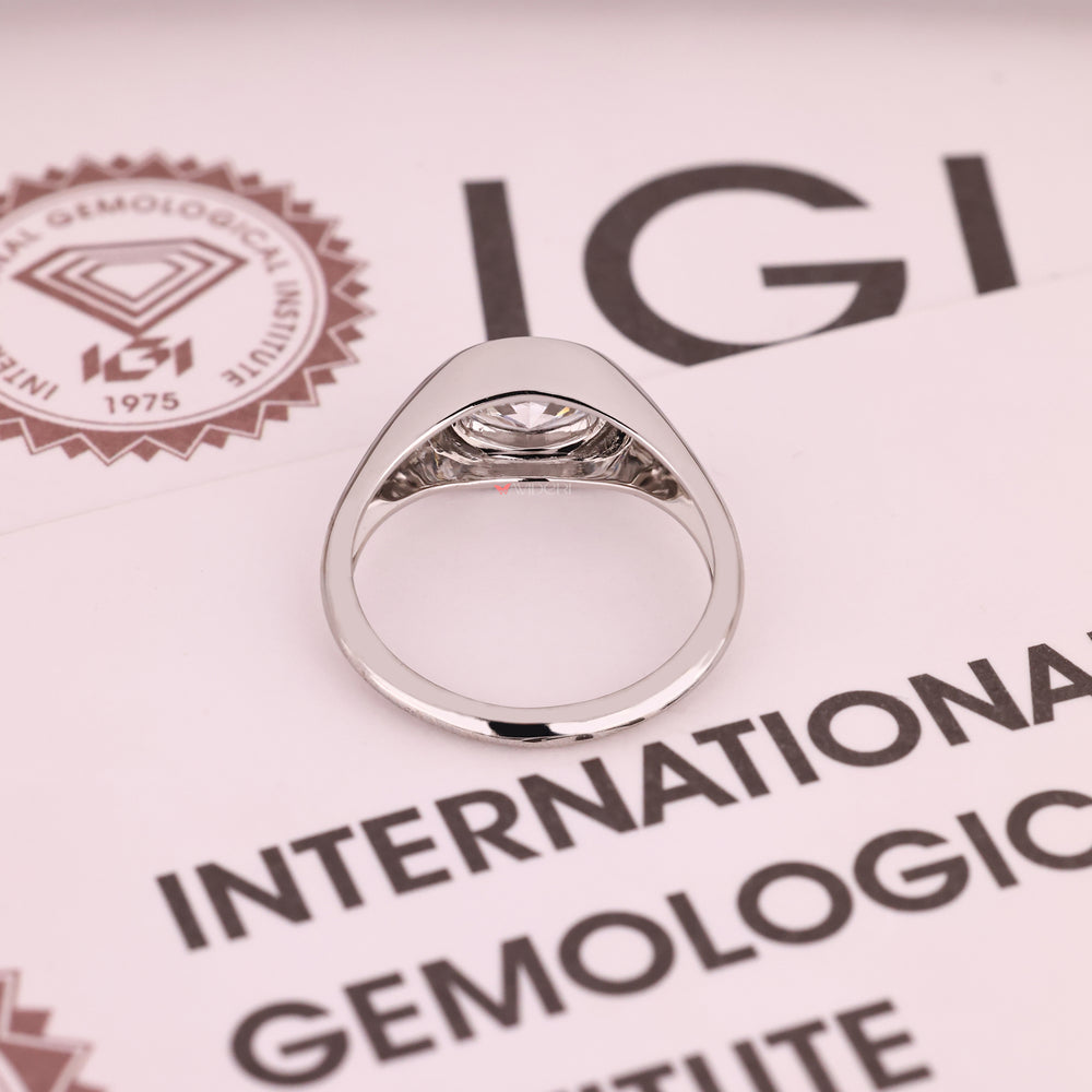 IGI certified oval cut diamond east to west ring.
