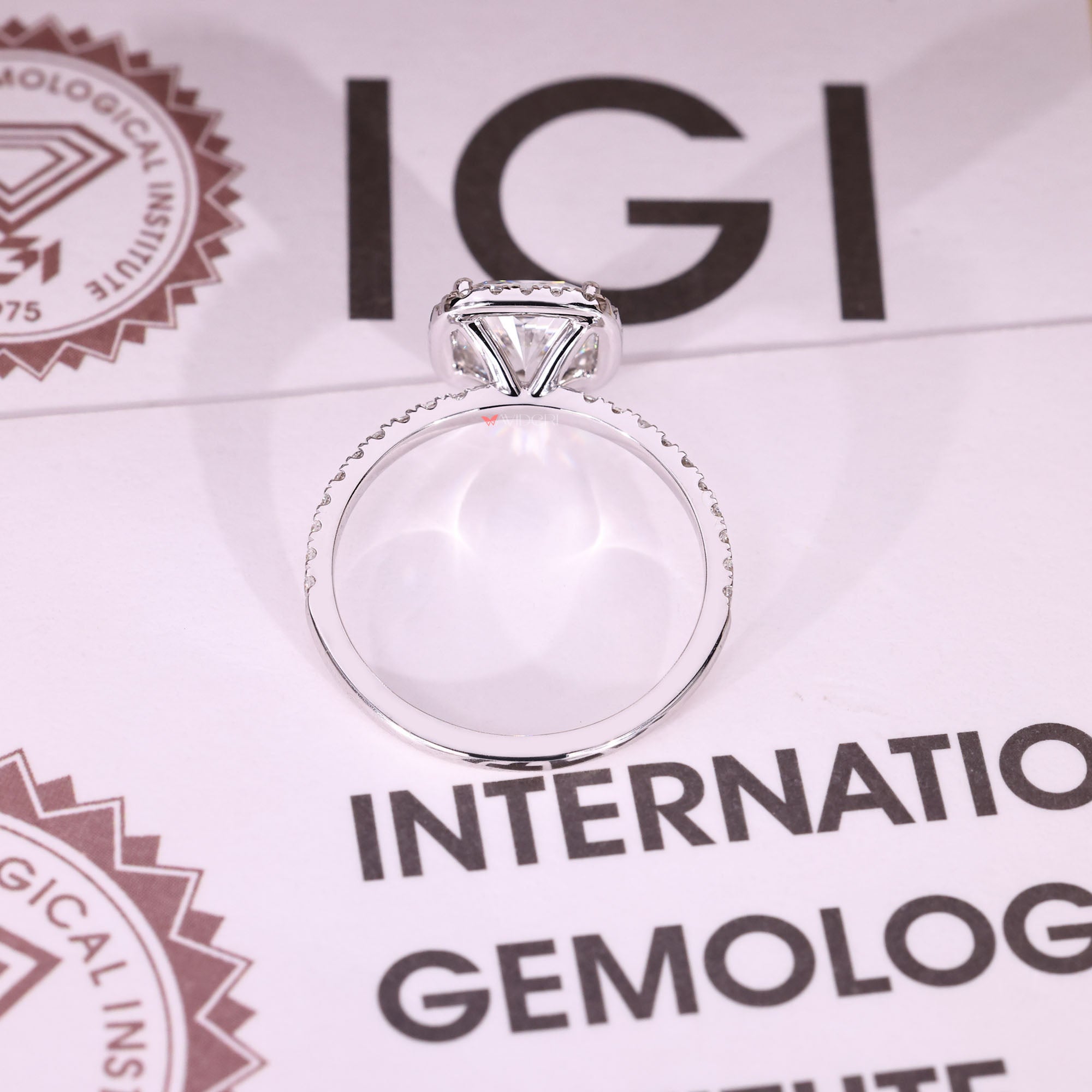 IGI certified cushion cut diamond engagement ring.
