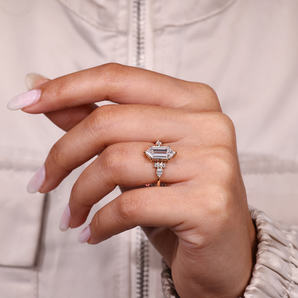 Handmade hexagon diamond ring with infinity twist band.
