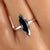 Marquise cut engagement ring set in white gold.