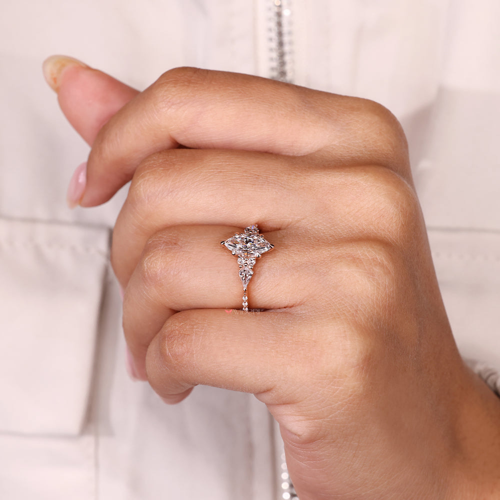
Six claw prong marquise diamond ring design.
