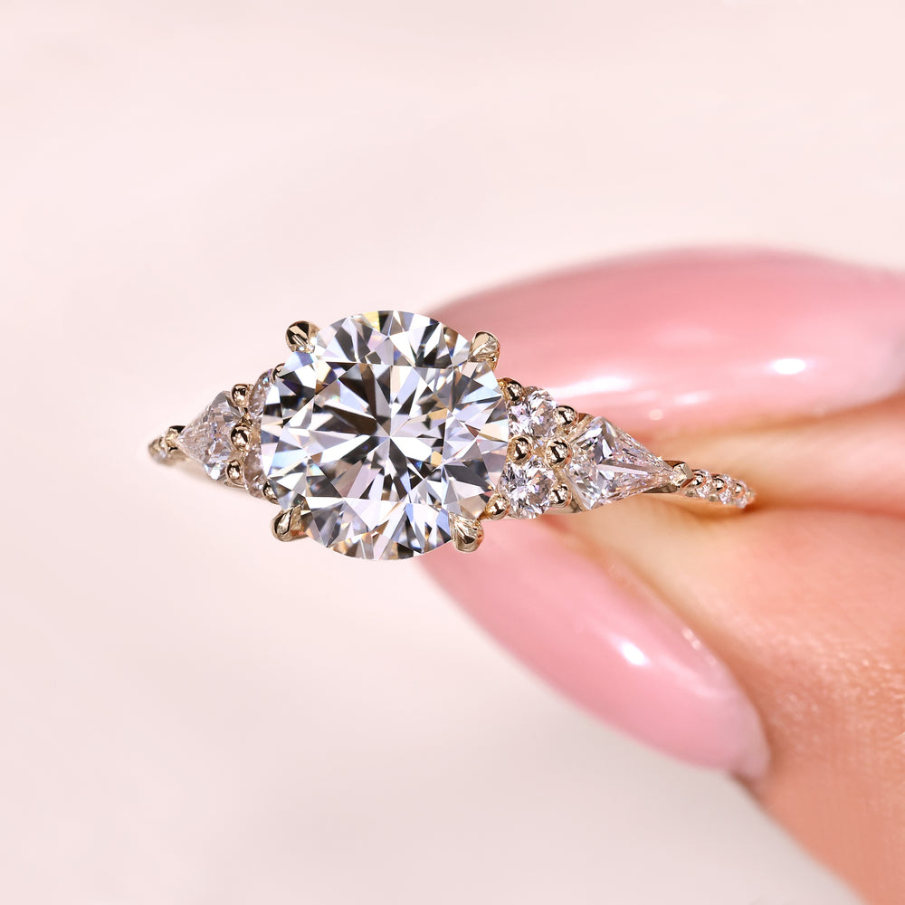 Lab grown round diamond ring with pave band details
