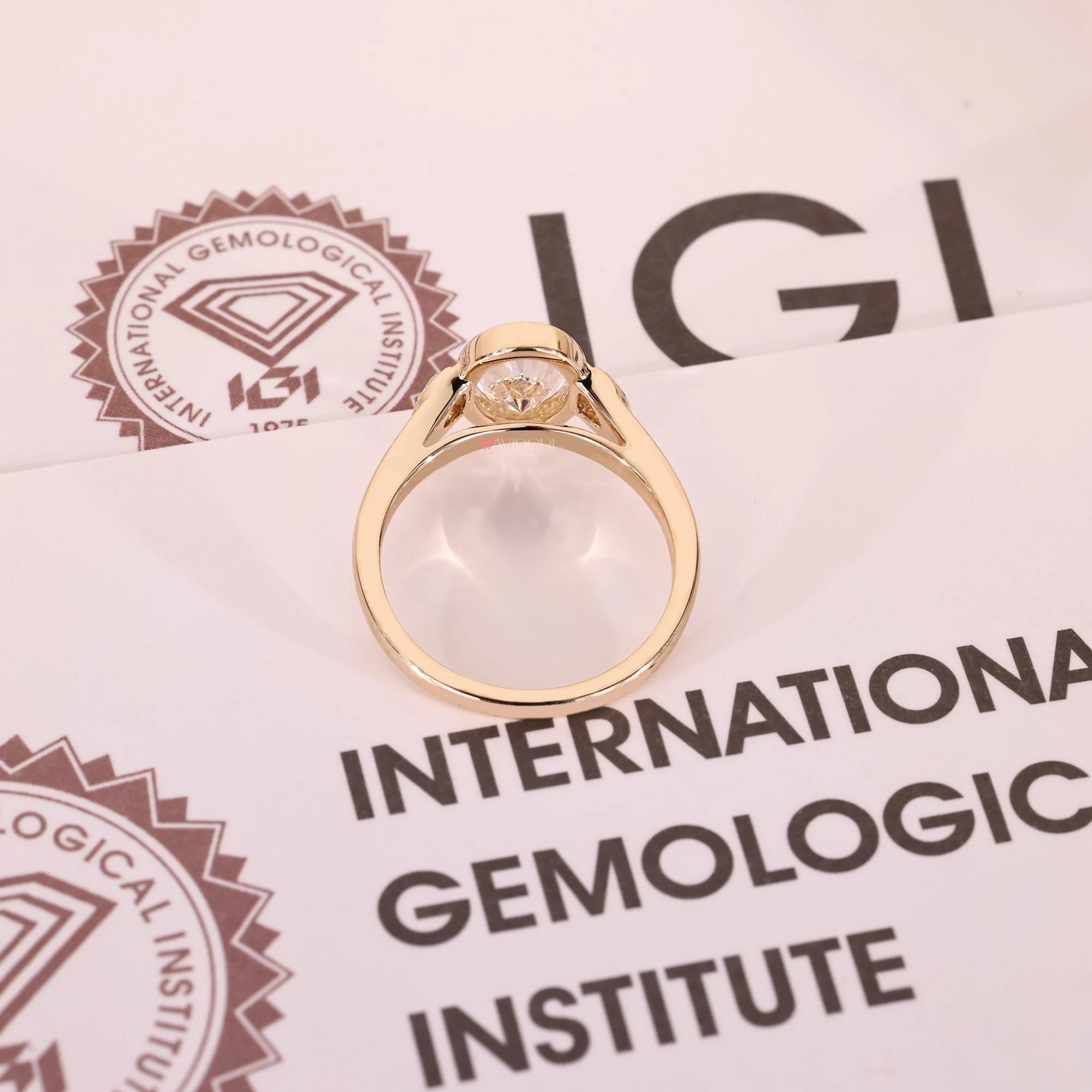Three Stone Oval Engagement Ring In Yellow Gold