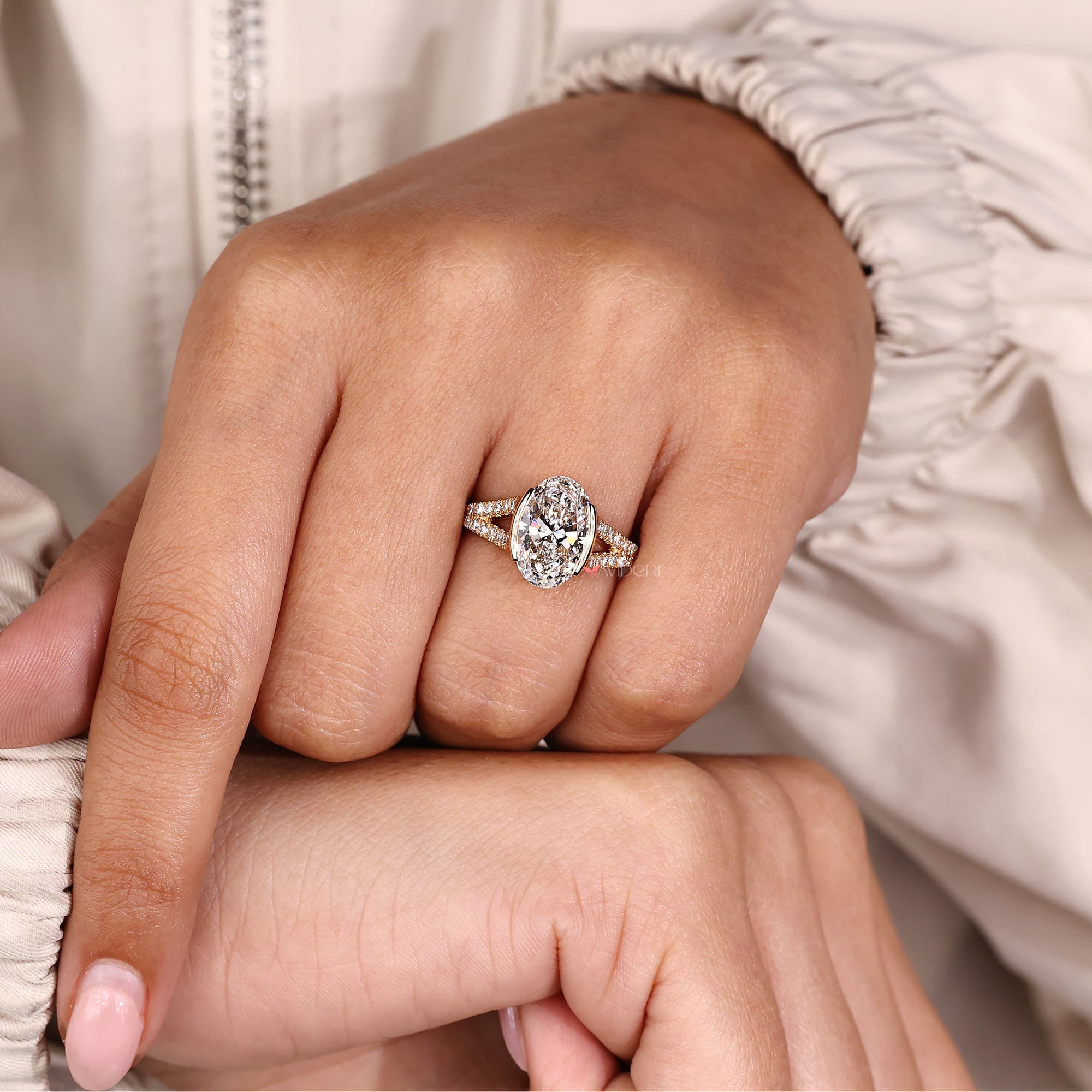 Avideri engagement ring with oval diamond engagement ring.