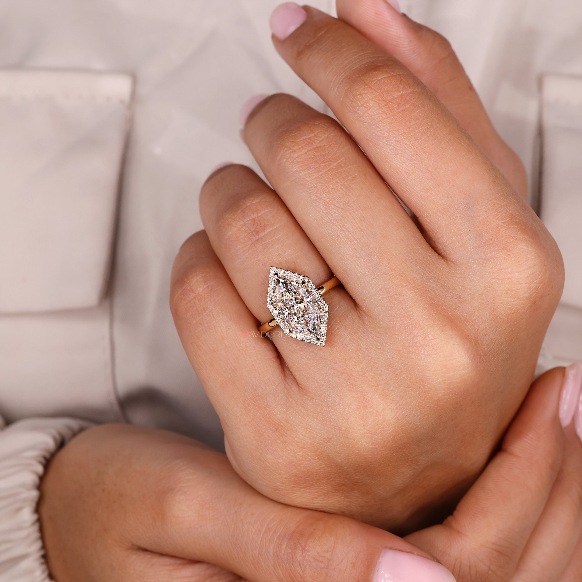 Dutch Shape Ring Dutch Marquise Cut Halo Engagement Ring