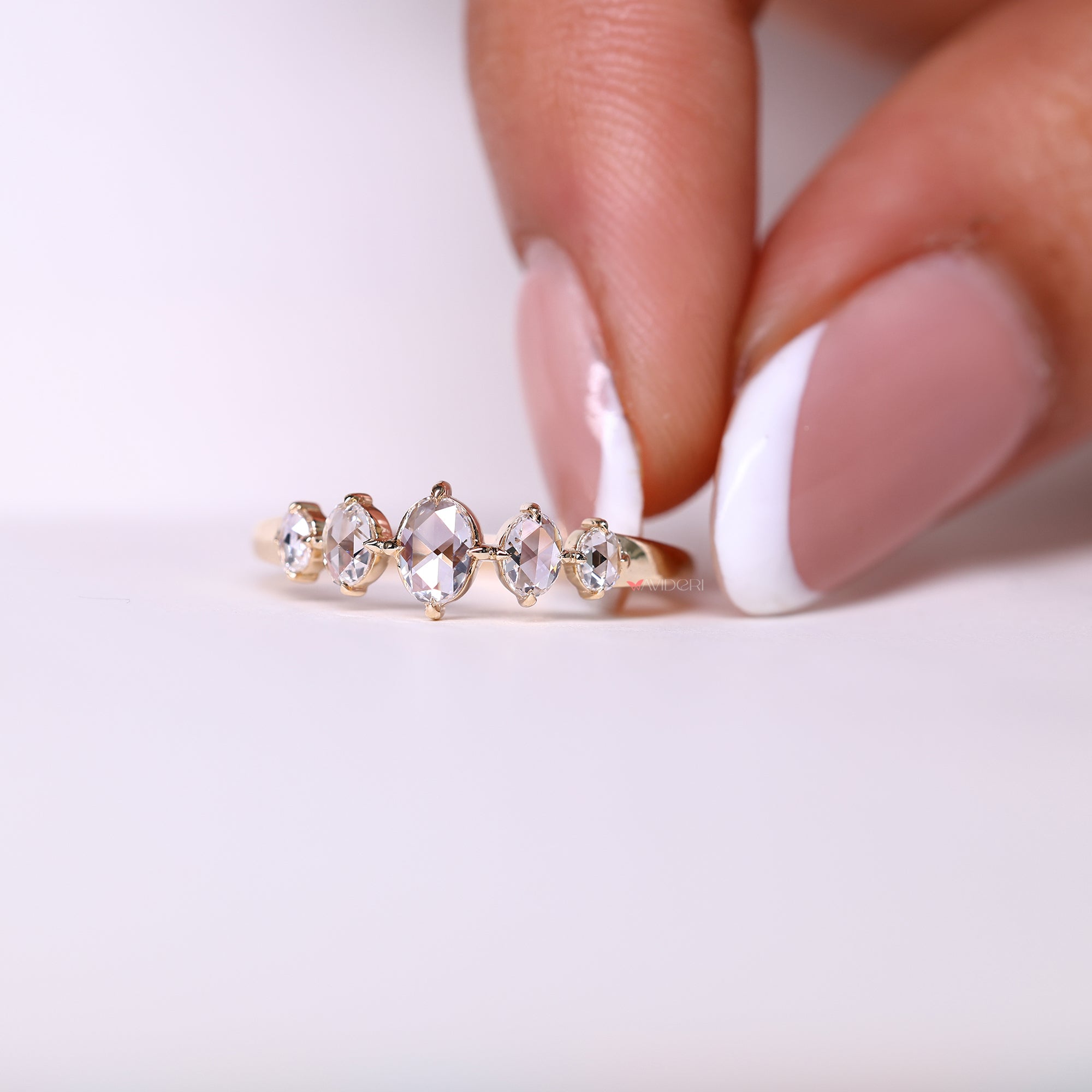 Oval rose cut diamond band with 5 stone wedding band.