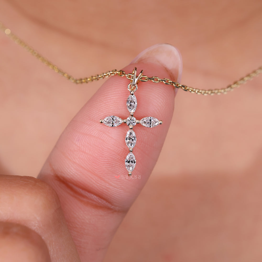 Diamond pendant with marquise cut stones.
