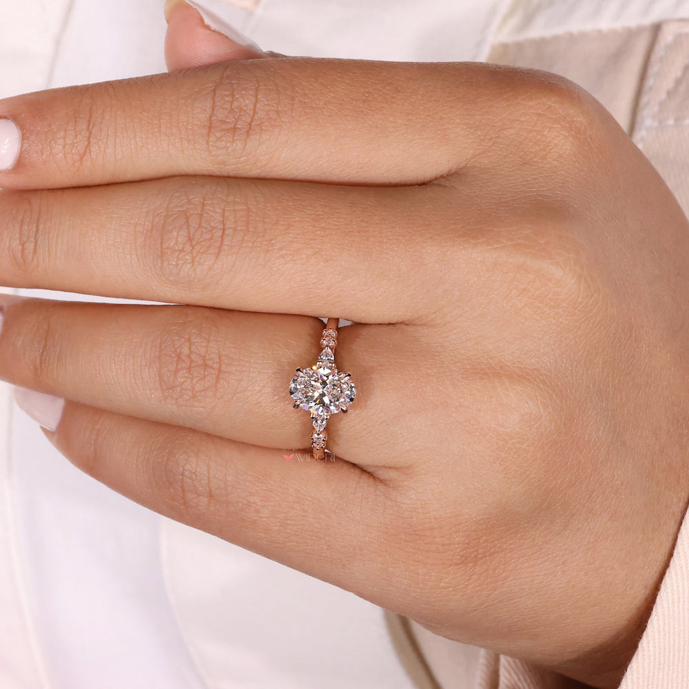 round cut diamond ring oval diamond engagement ring handmade jewelry
