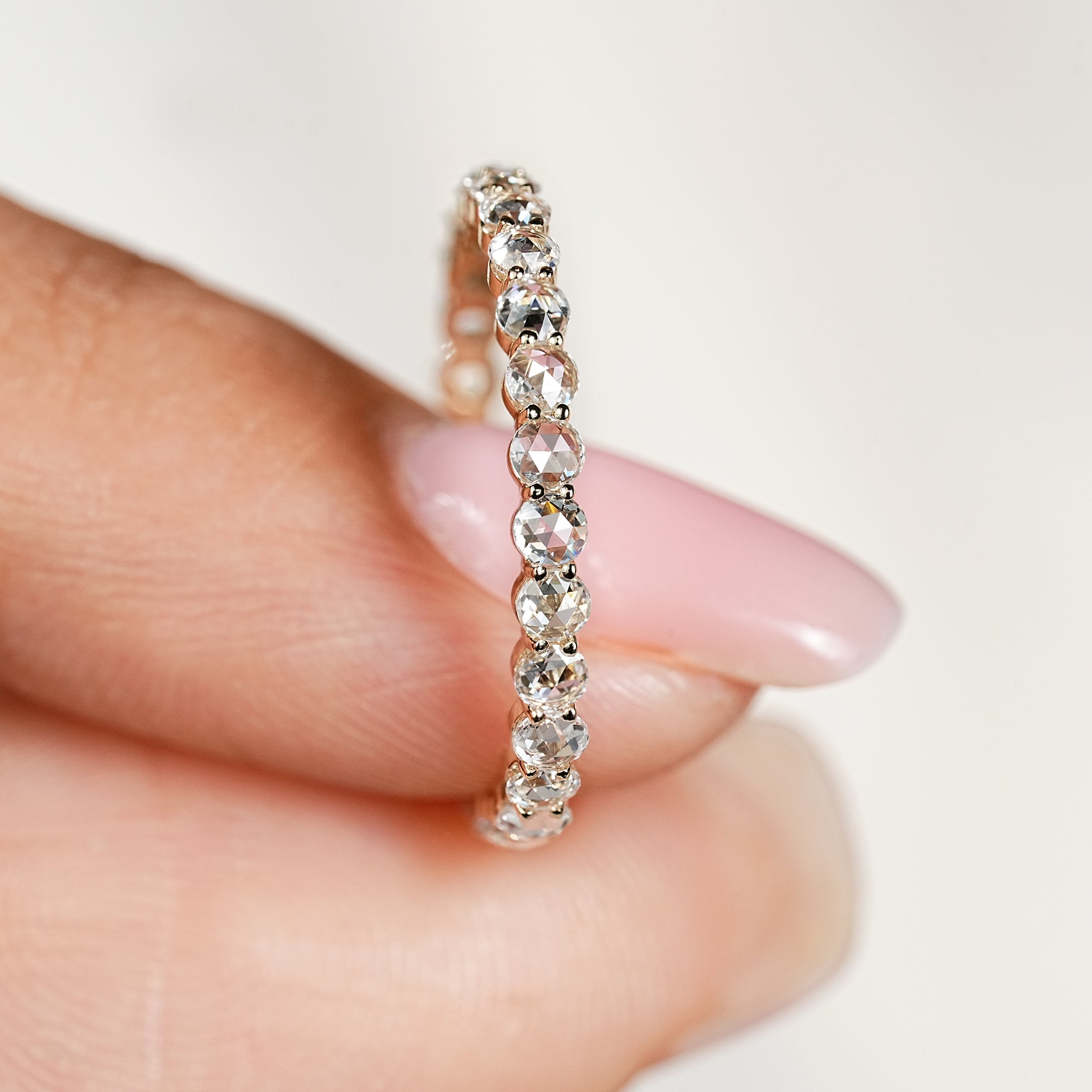 Handmade round rose diamond eternity band with prong setting
