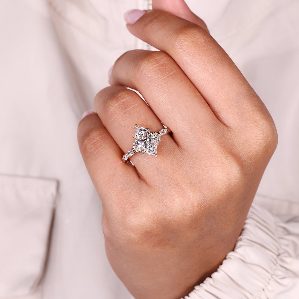 Lab grown diamond marquise ring nature style.
