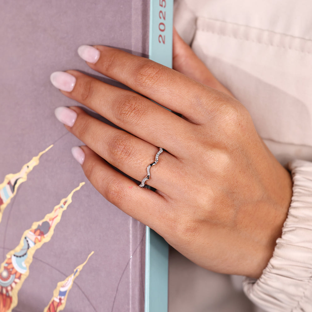 Half eternity curved diamond band for stacking.
