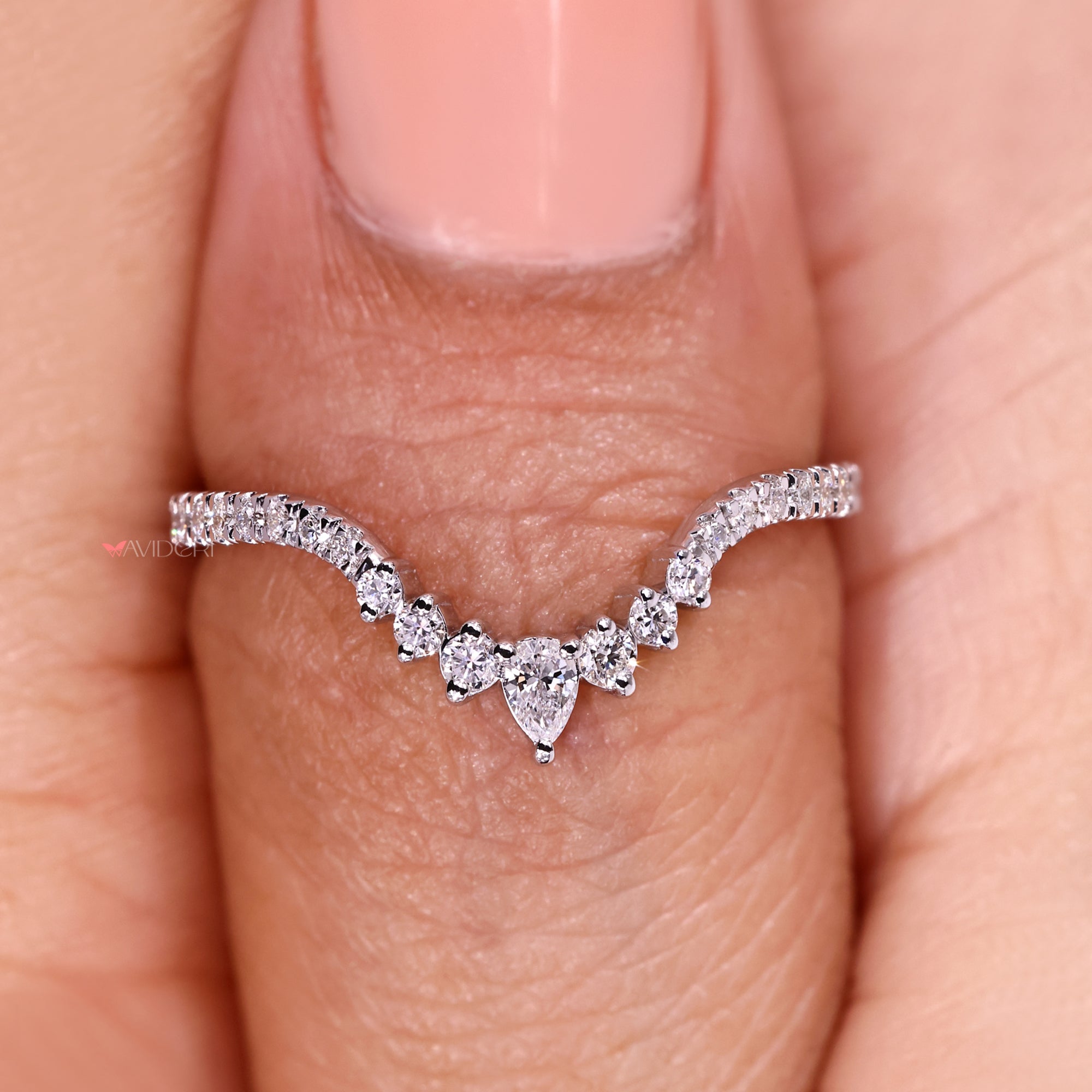 Handmade lab grown diamond chevron band.
