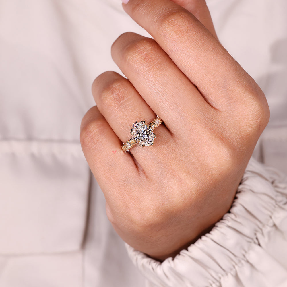 Vintage oval engagement ring milgrain setting.
