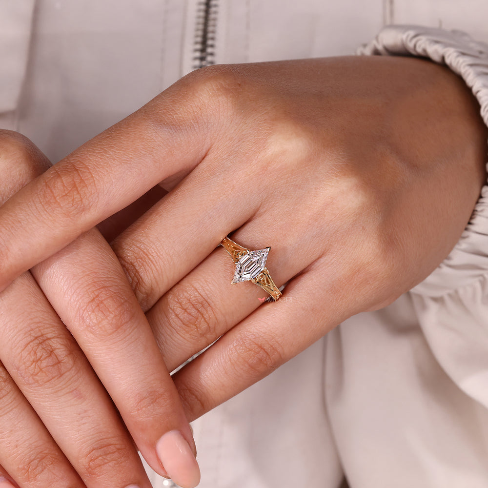 Vintage style hexagon diamond solitaire ring.

