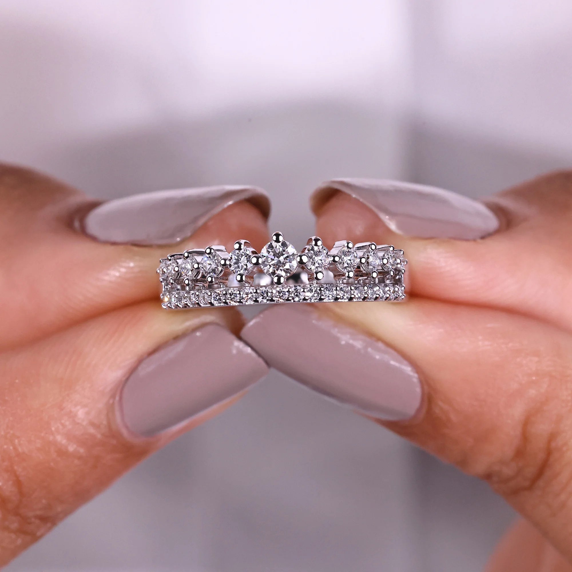 Round Diamond Wedding Band In Double Row Pave Set