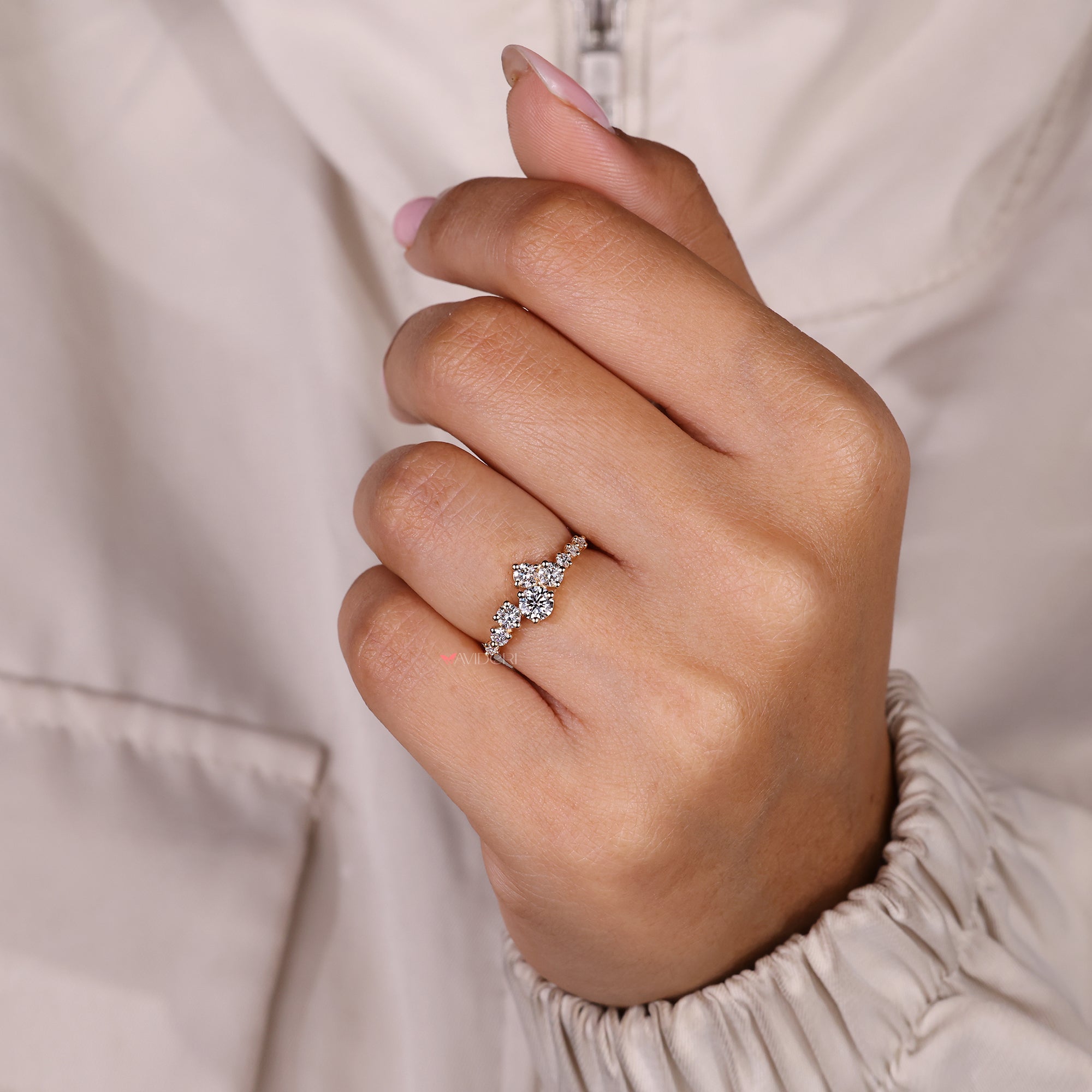 Round diamond ring featuring classic prong setting.