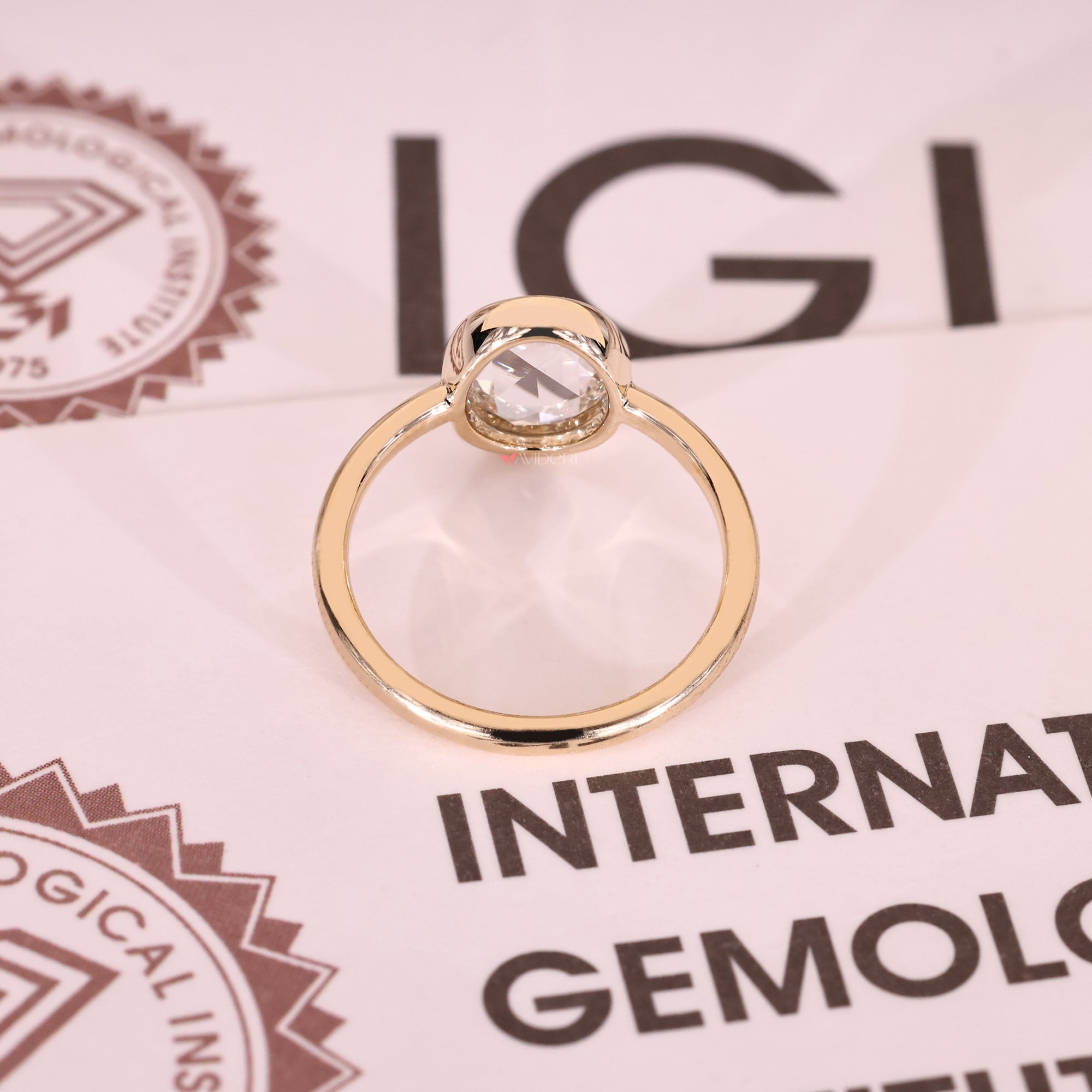 IGI certified oval rose cut diamond ring.
