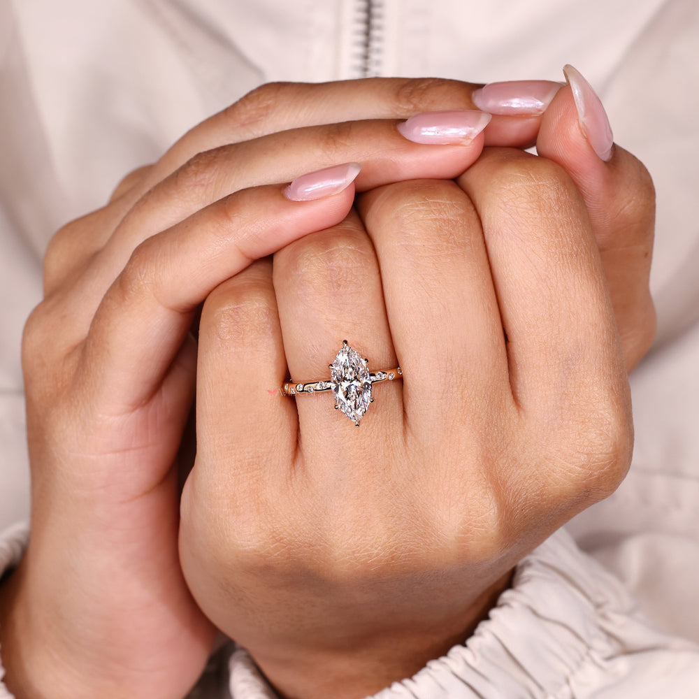 Claw prong marquise diamond ring handmade style.
