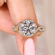 Handmade round diamond ring with twisted shank.
