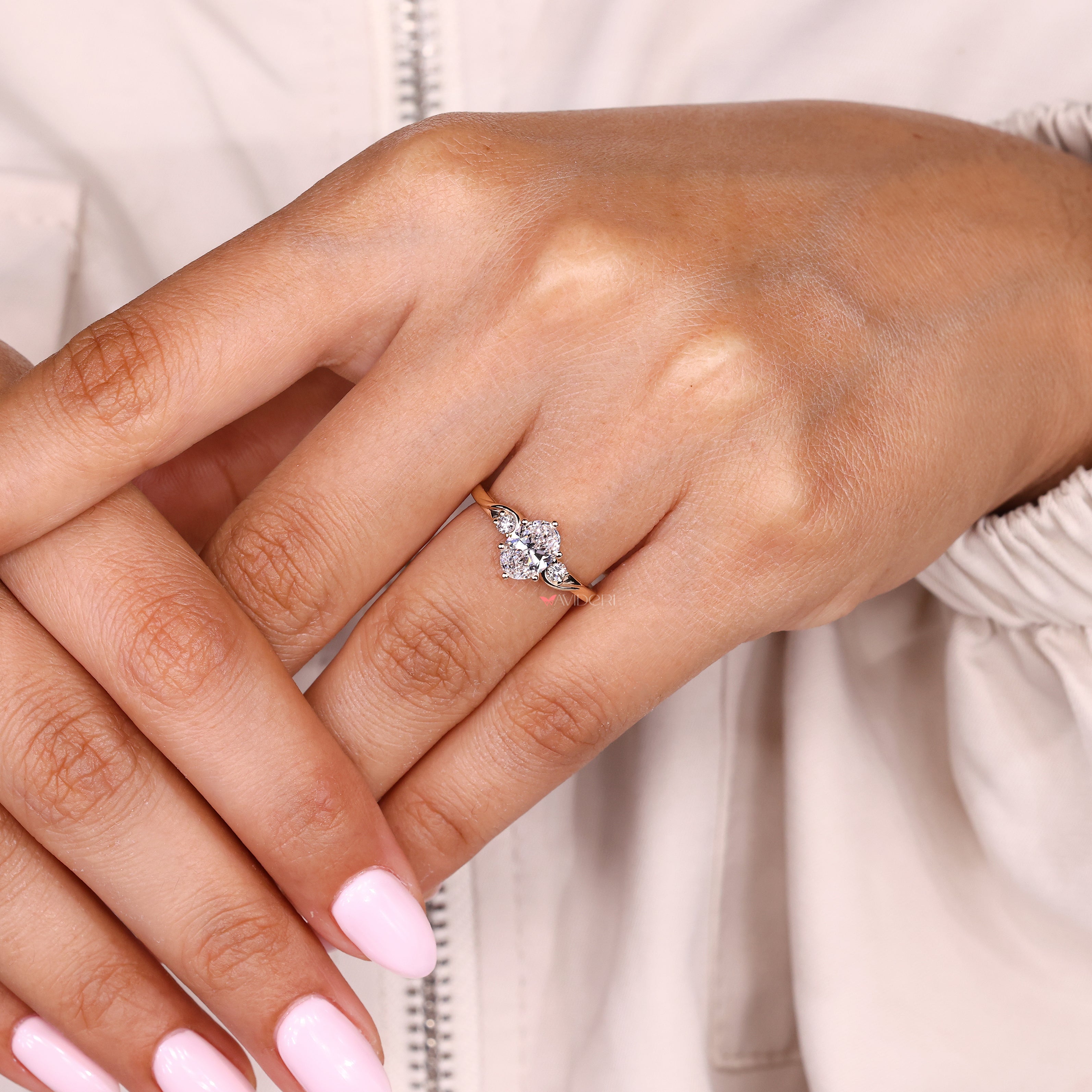 Lab grown oval diamond ring with secure six prong setting
