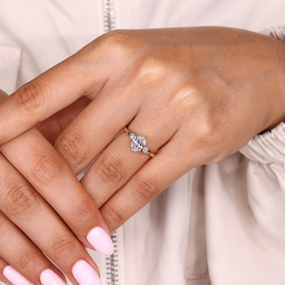 Lab grown oval diamond ring with secure six prong setting
