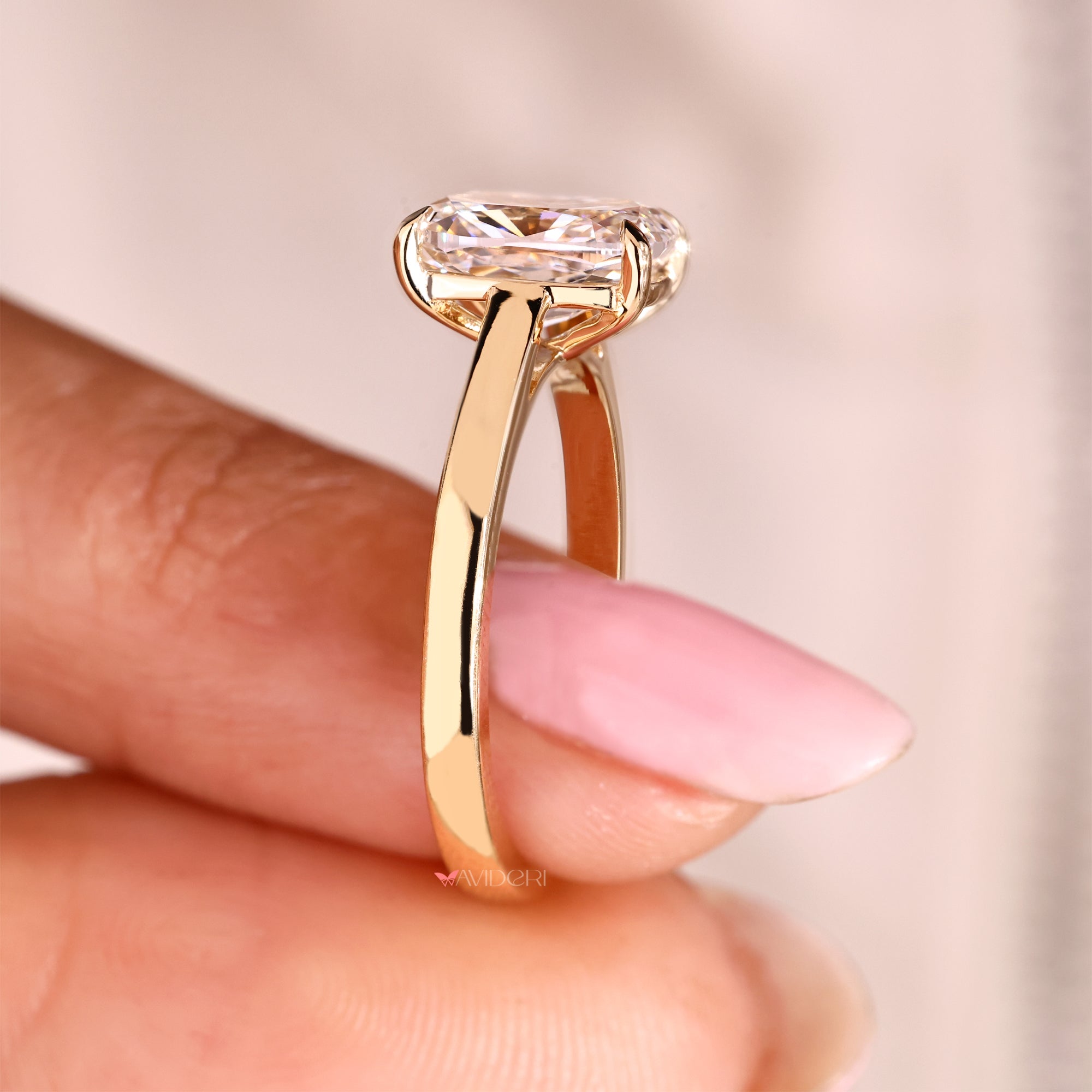 Handmade cushion cut diamond ring cathedral style.