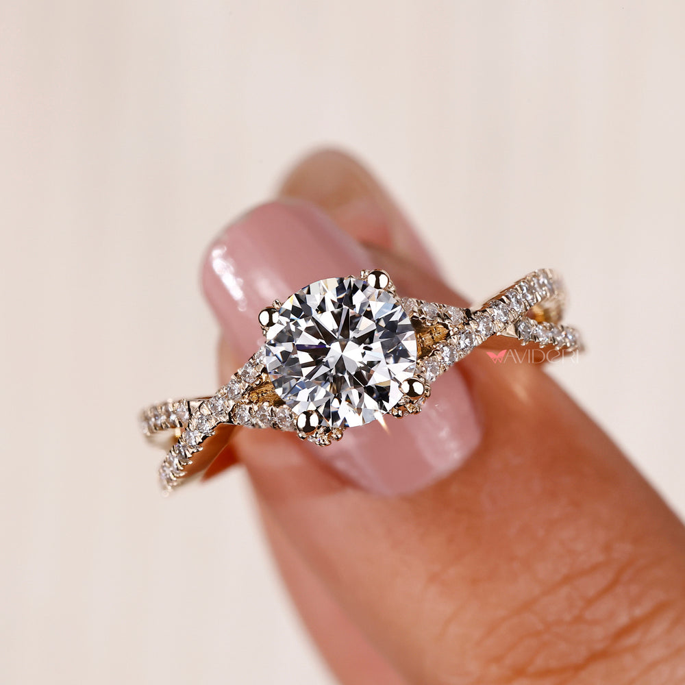 Diamond ring basket setting unique engagement ring.
