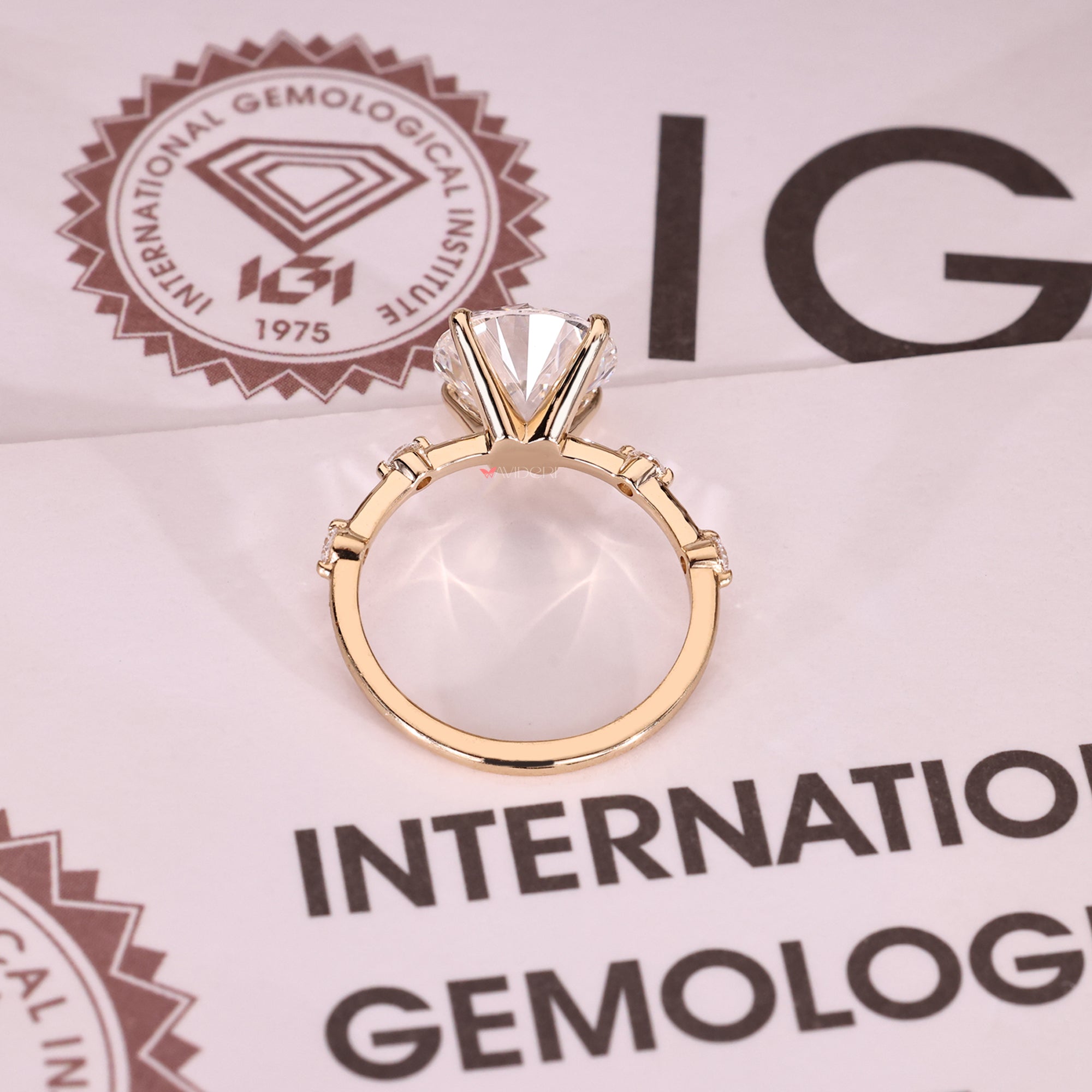IGI certified round diamond ring with pave design.
