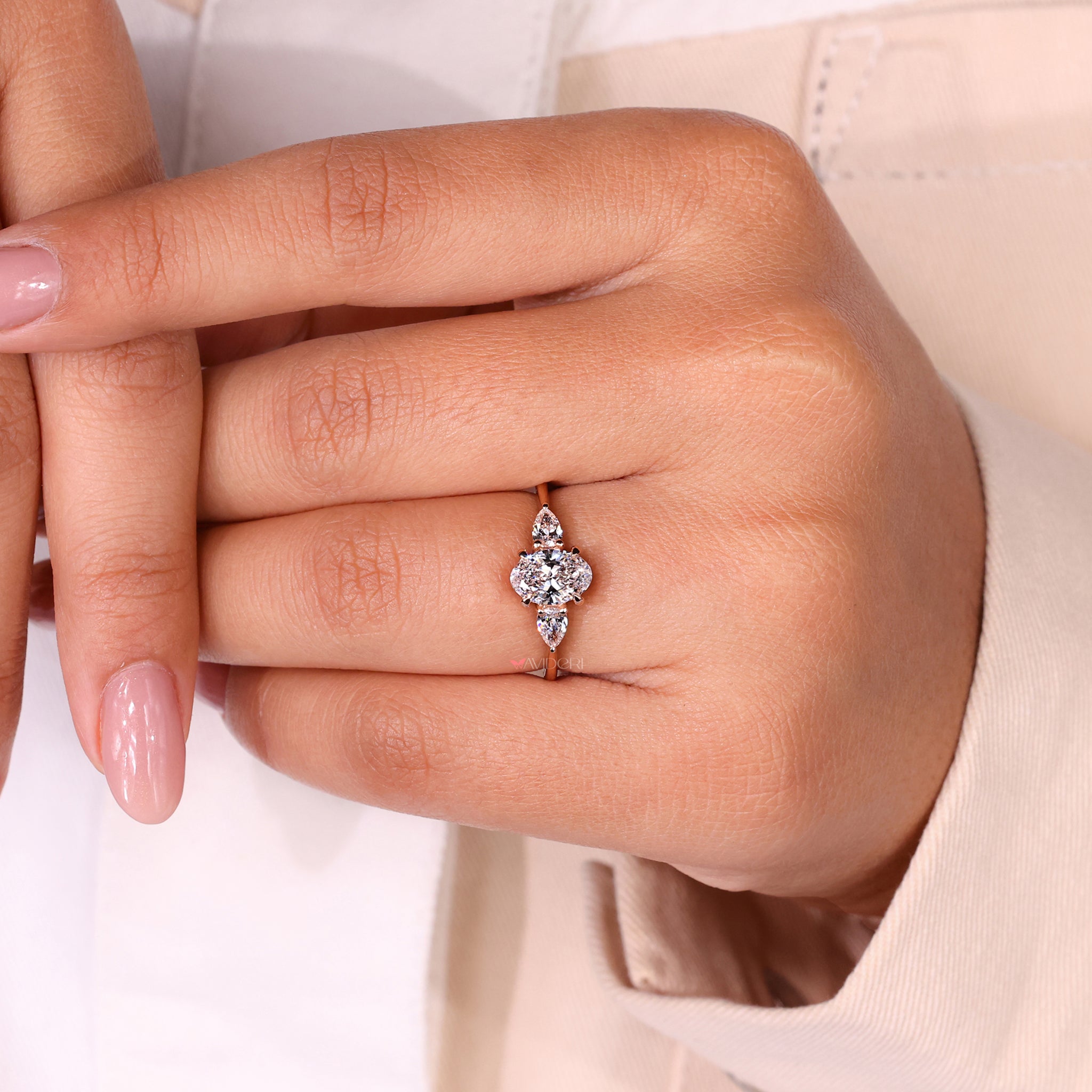 pear diamond ring, oval diamond ring, handmade jewelry
