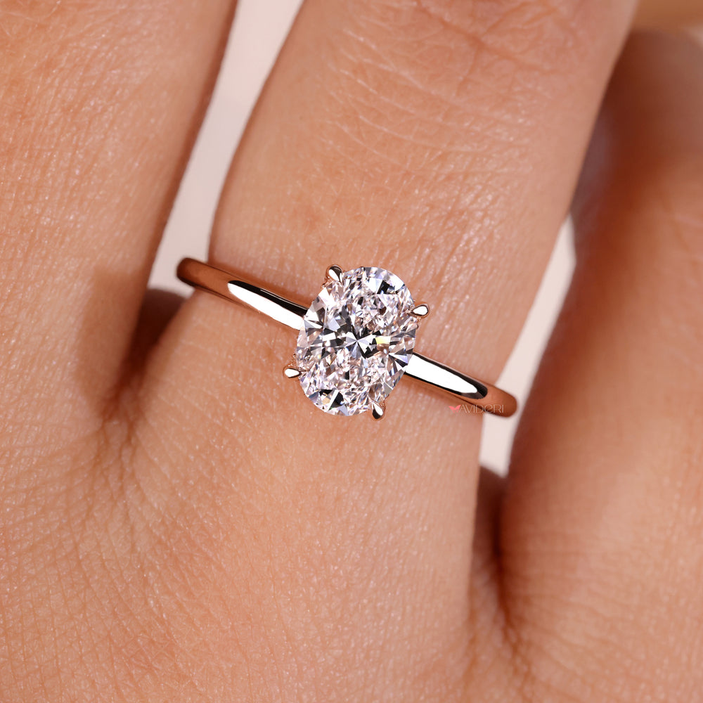 oval diamond engagement ring, hidden halo ring, igi certified
