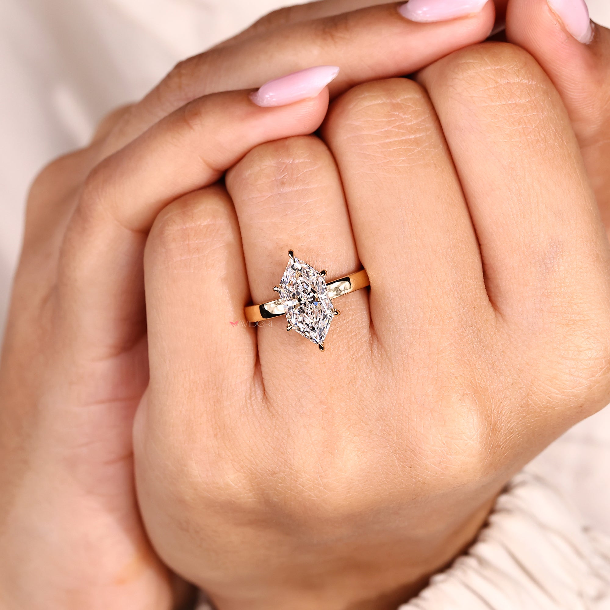 IGI certified Dutch marquise lab grown diamond ring.