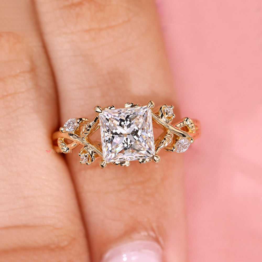 Lab grown diamond princess ring twisted shank.

