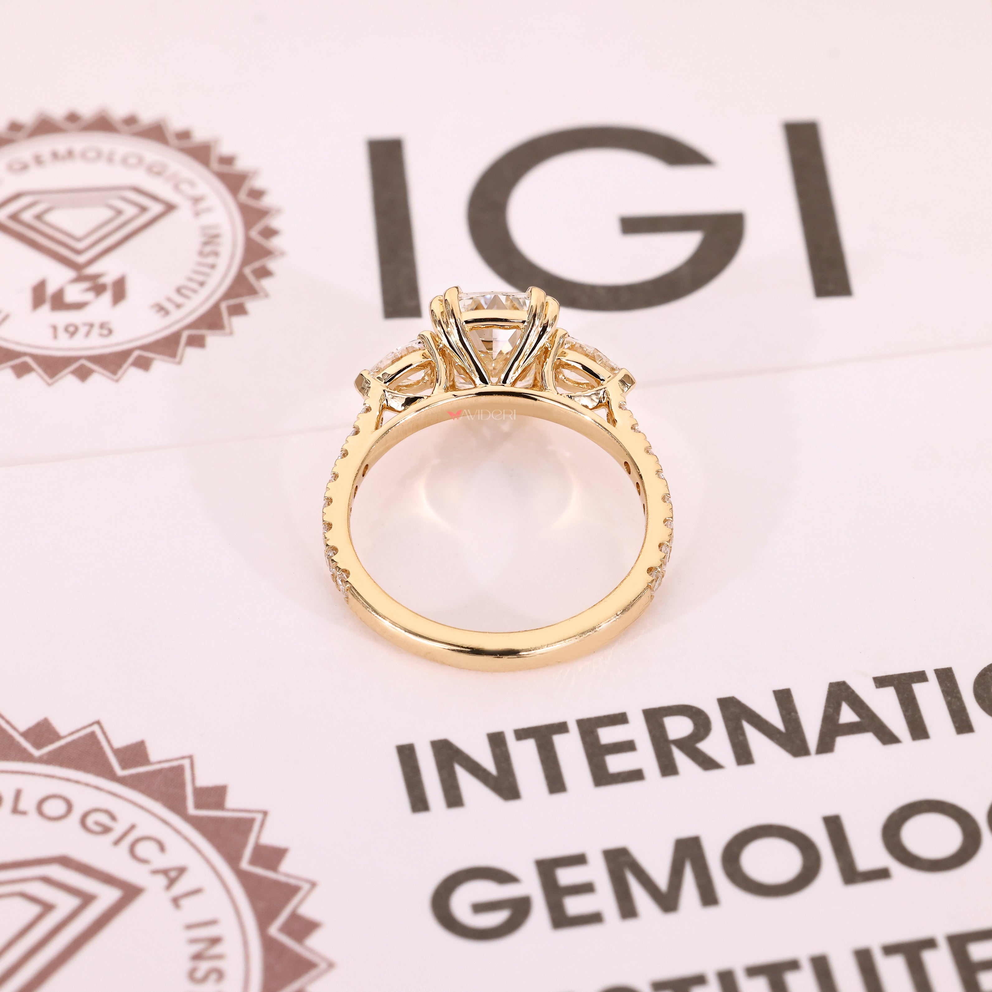 Lab grown cushion diamond ring IGI certified.
