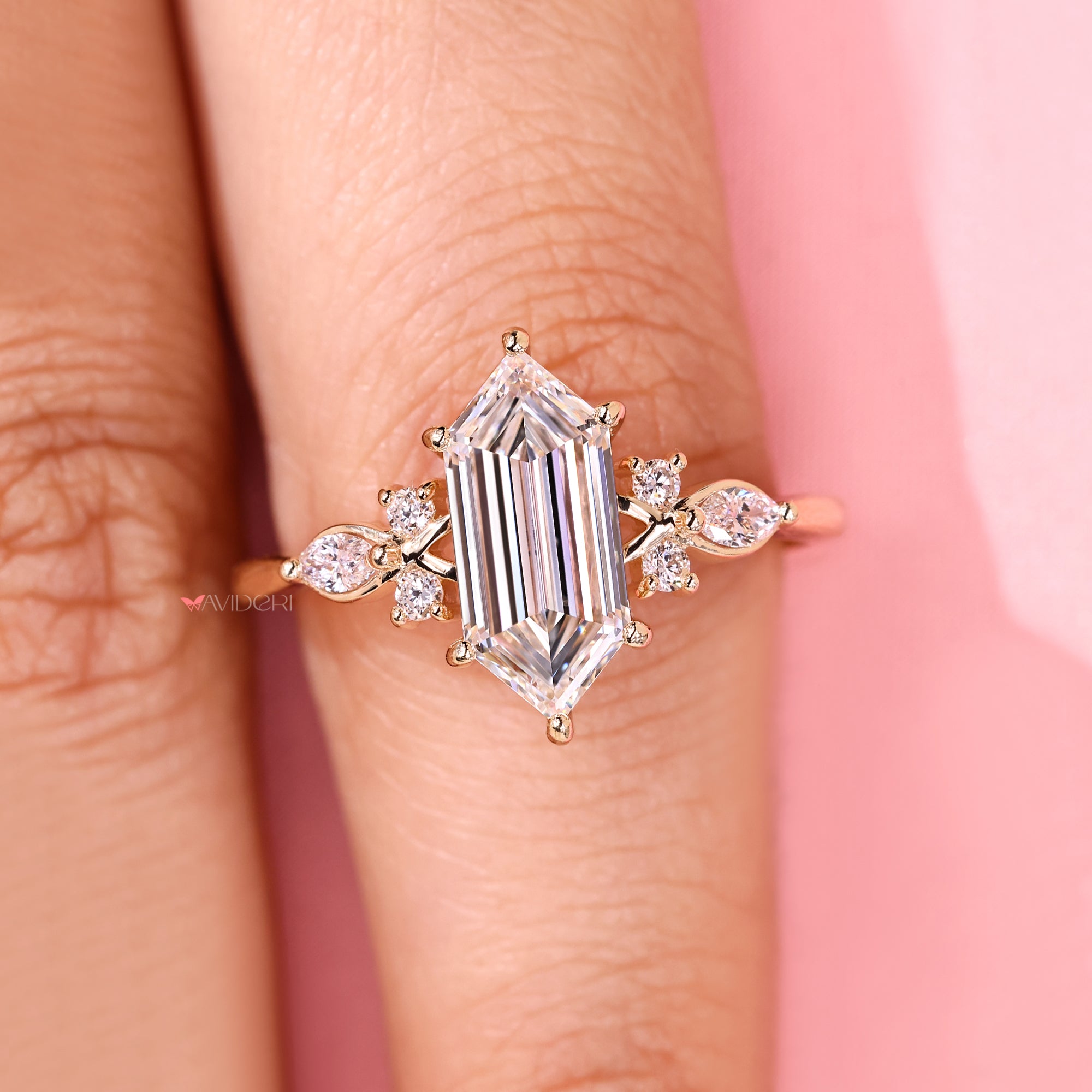 IGI certified lab grown hexagon diamond ring.
