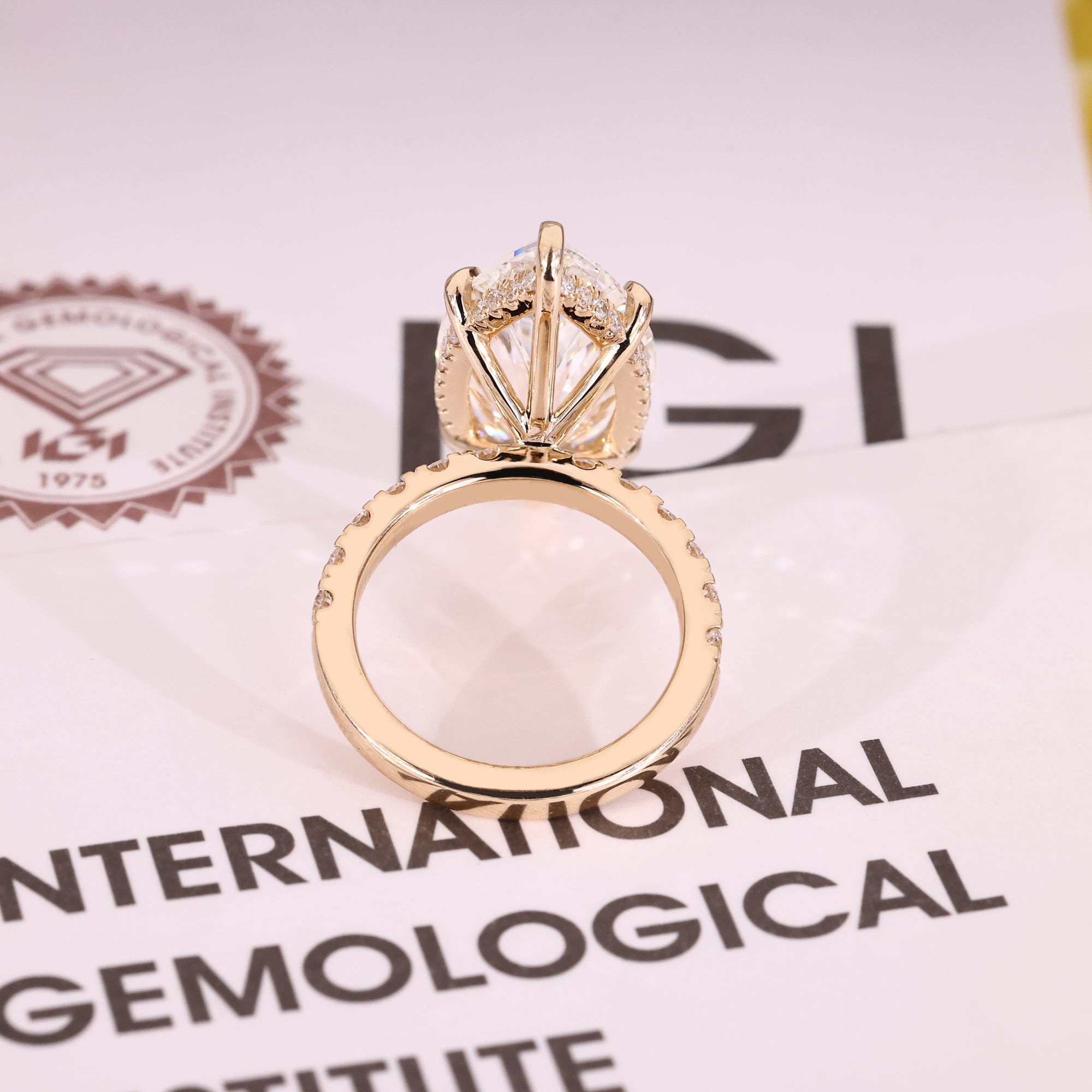 IGI certified ring with hidden halo engagement ring.