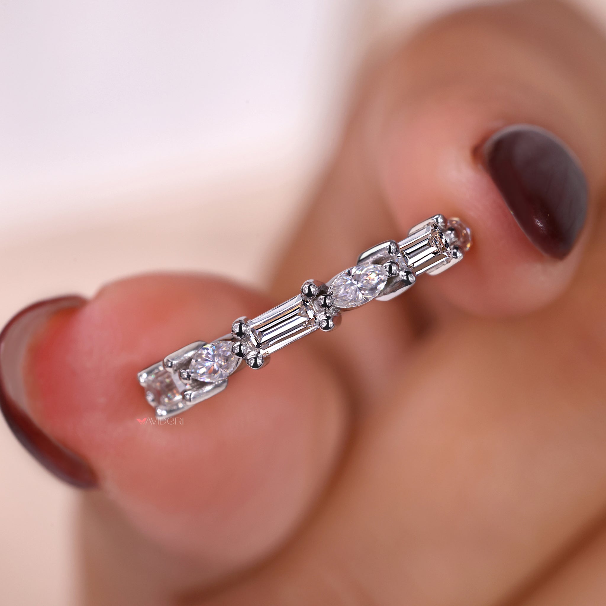 Handmade wedding band with unique design.
