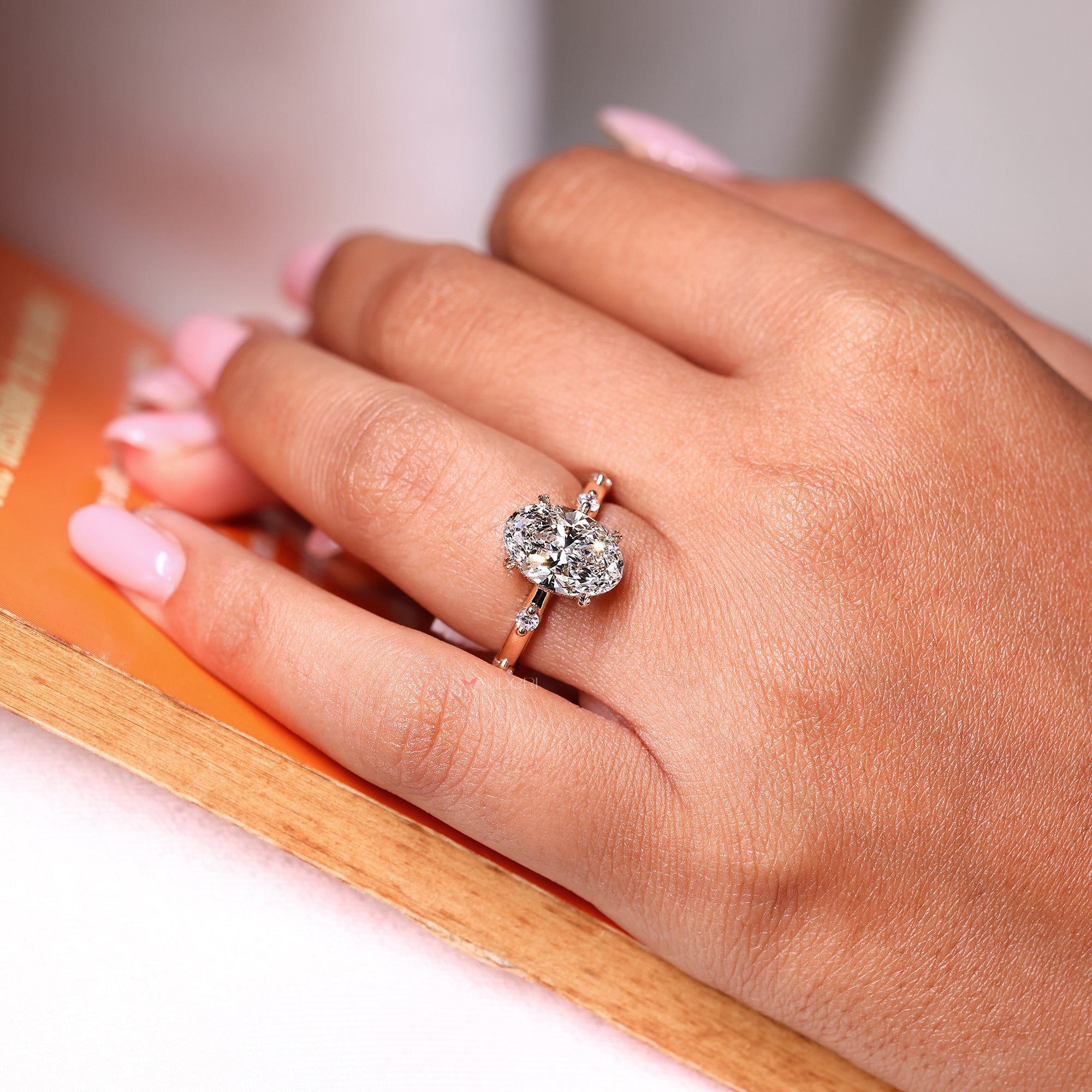 Unique engagement ring shows special style and design.
