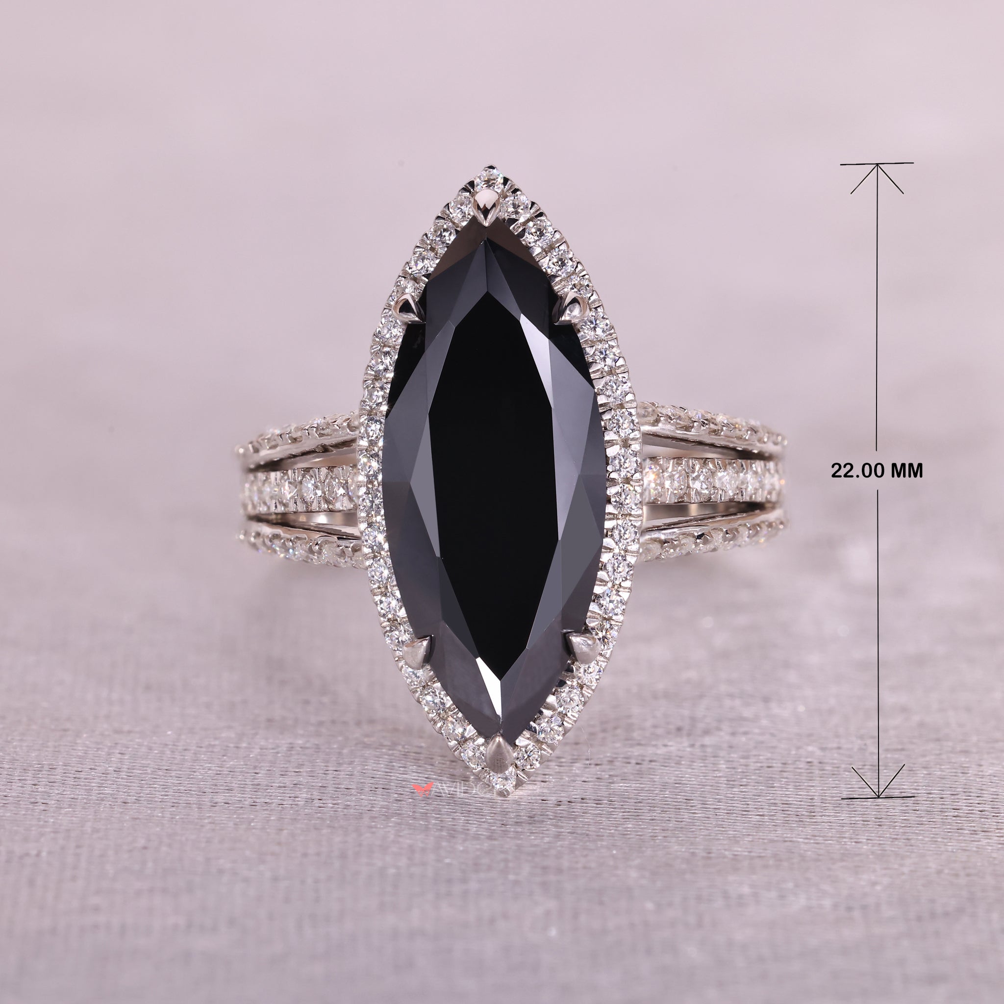 Moissanite wedding ring, long marquise cut ring, halo setting ring.