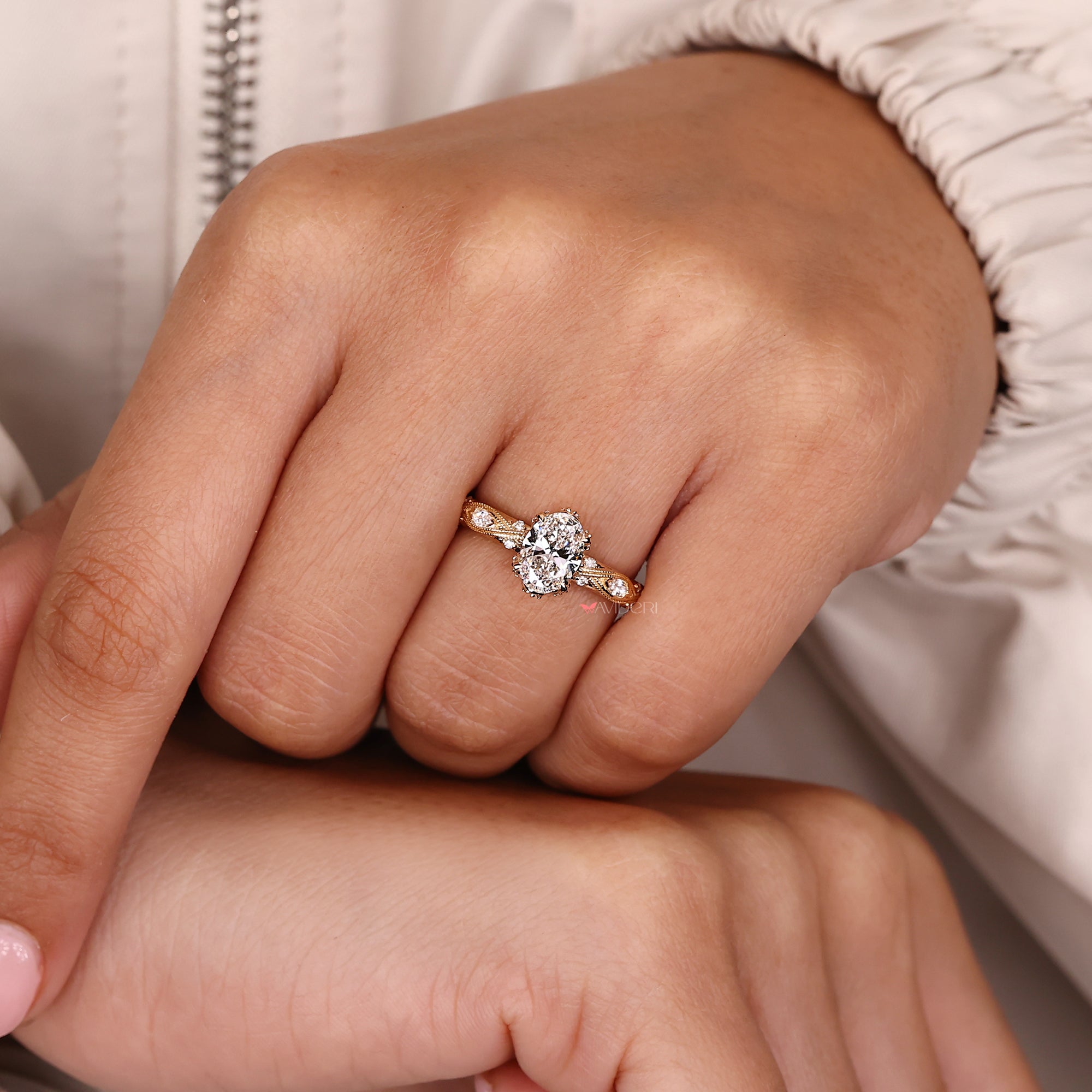 Custom engagement ring available in art deco diamond ring design.