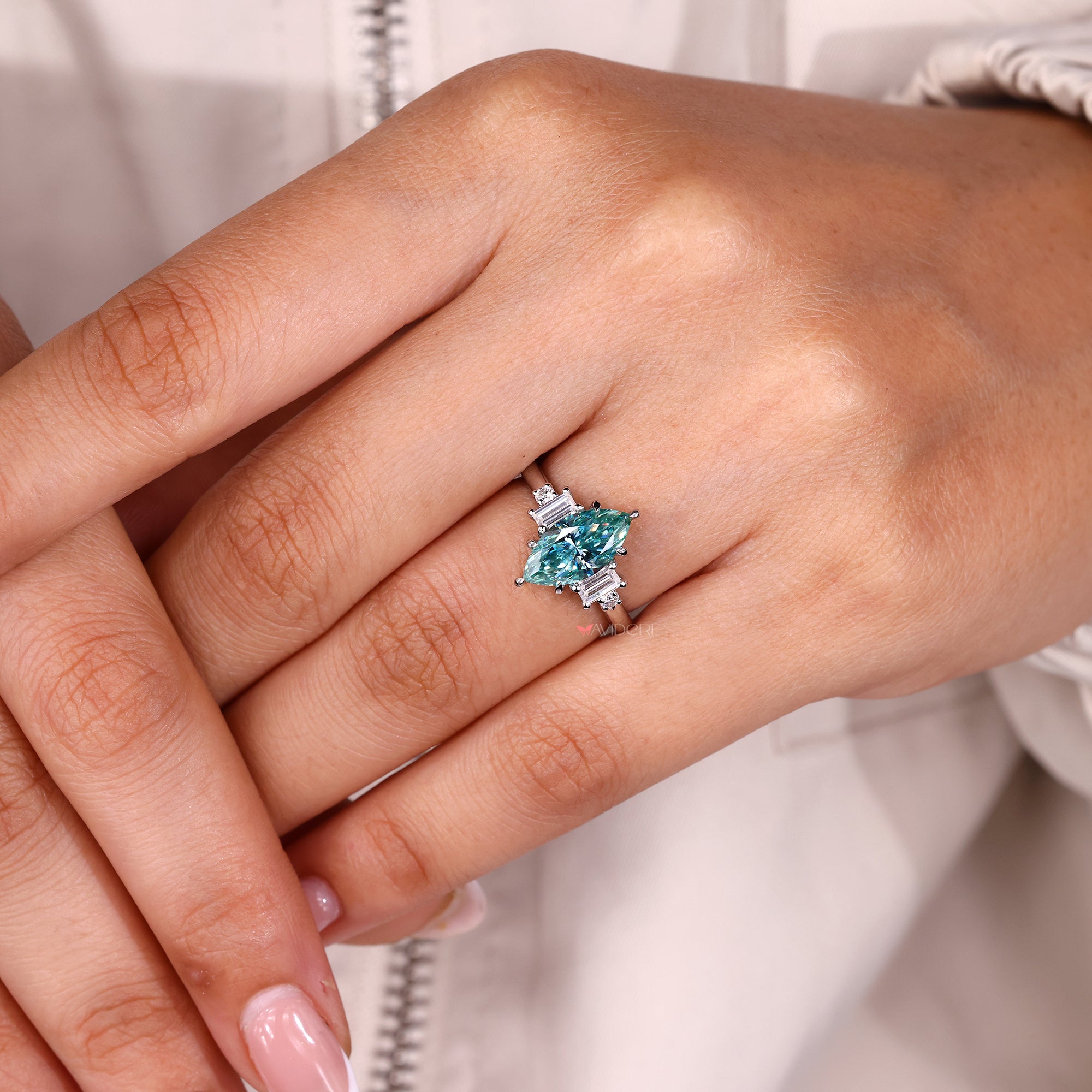 Six claw prong in custom engagement ring.