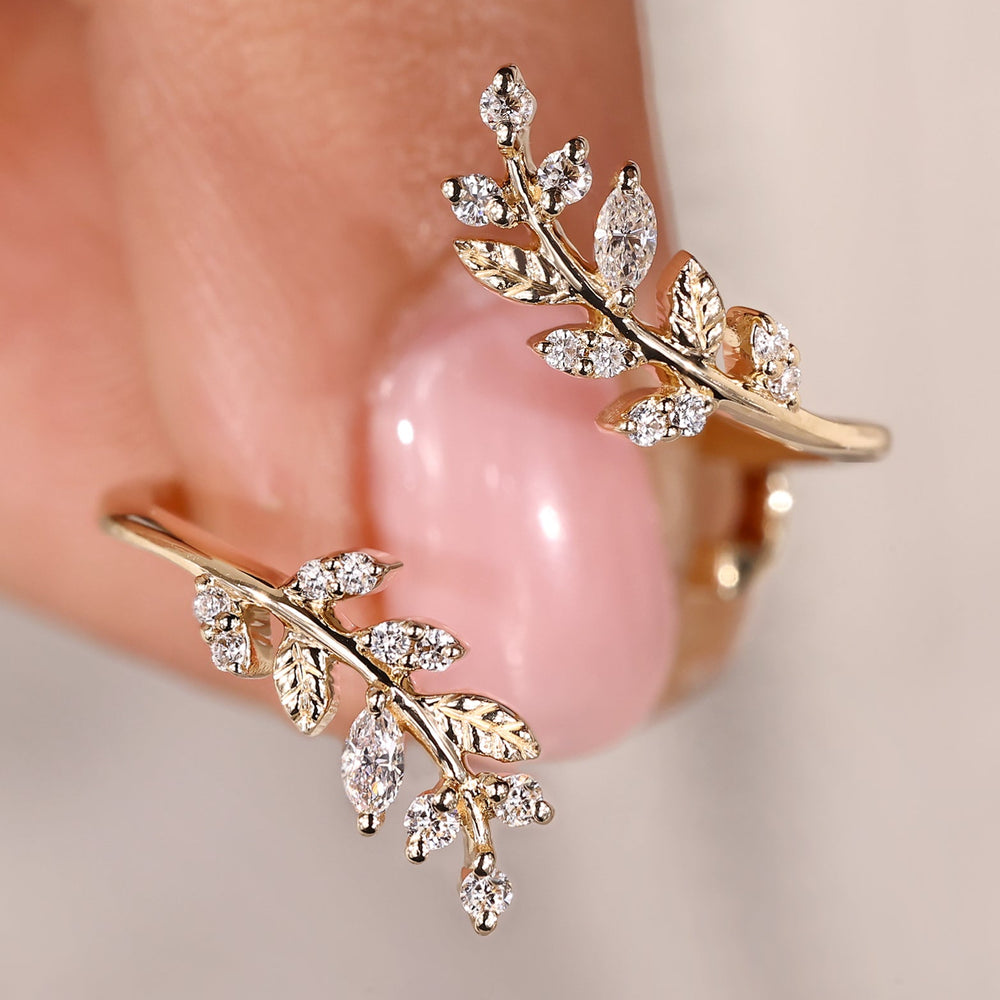 Marquise wedding band with nature inspired wedding band.