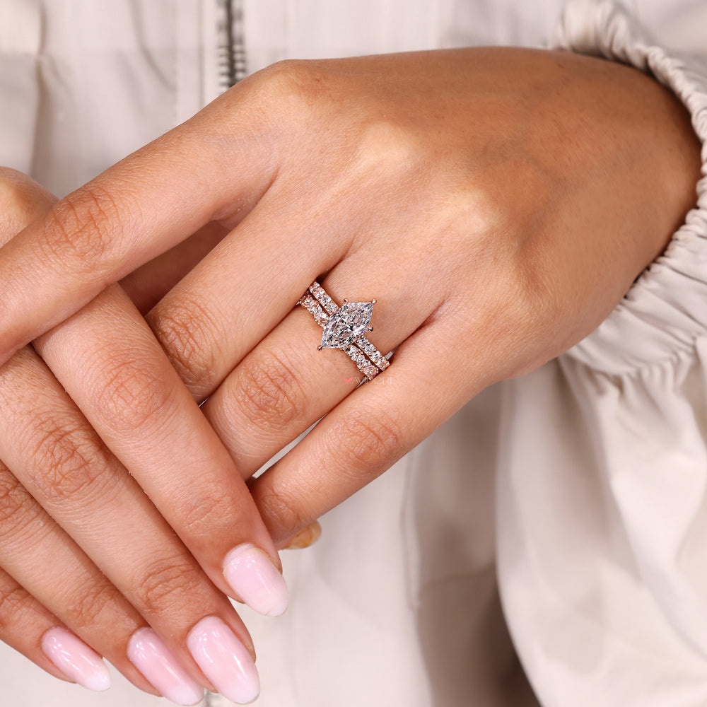 Handmade marquise ring with full eternity band.
