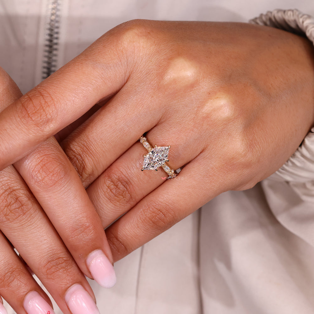 Six claw prong dutch marquise diamond ring vintage style.