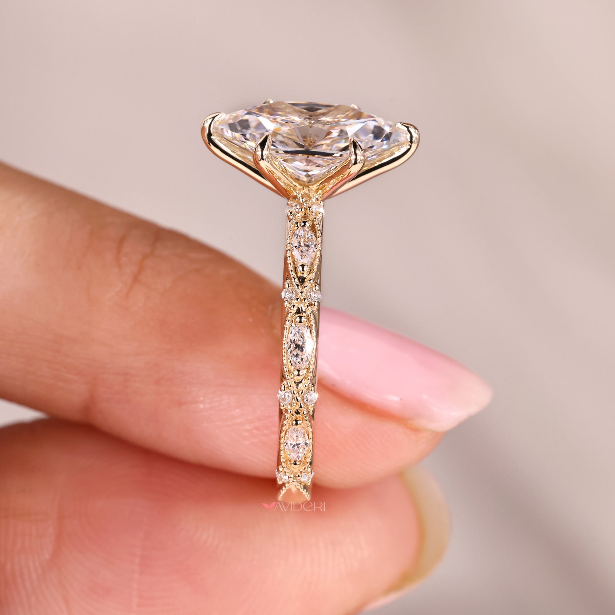 Vintage engagement ring with six claw prong setting.