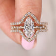 Marquise Diamond Engagement Ring With Wedding Band in cluster setting.