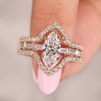 Marquise diamond ring with wedding band in marquise cut engagement ring.