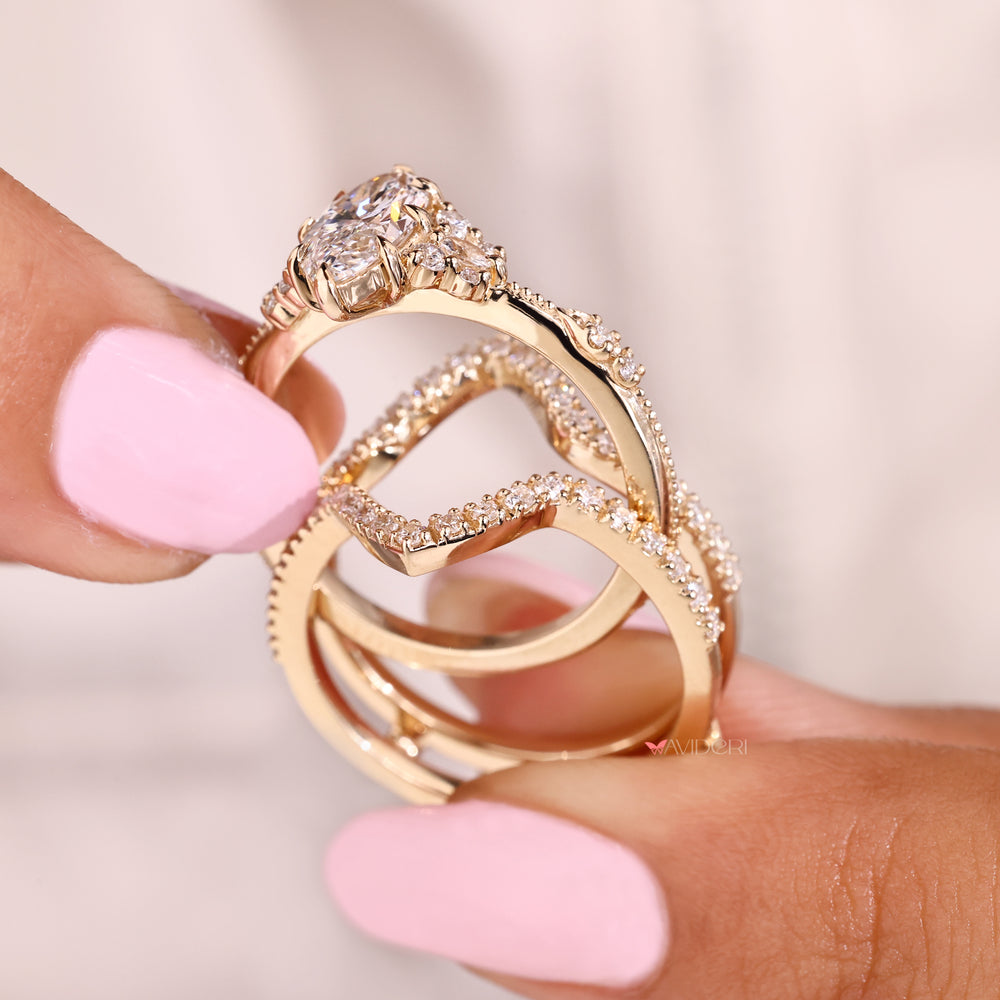 Diamond enhancer band in yellow gold bridal set.